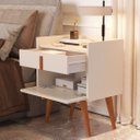 Ver imagem 2 de Mesa de Cabeceira Daiane Pés Palito Madeira Porta e Gaveta Perola - Comprar Moveis em Casa