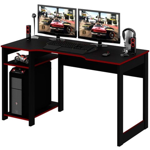 Mesa para Computador Gamer Espaço para 2 Monitores e Cpu Preto/Vermelho