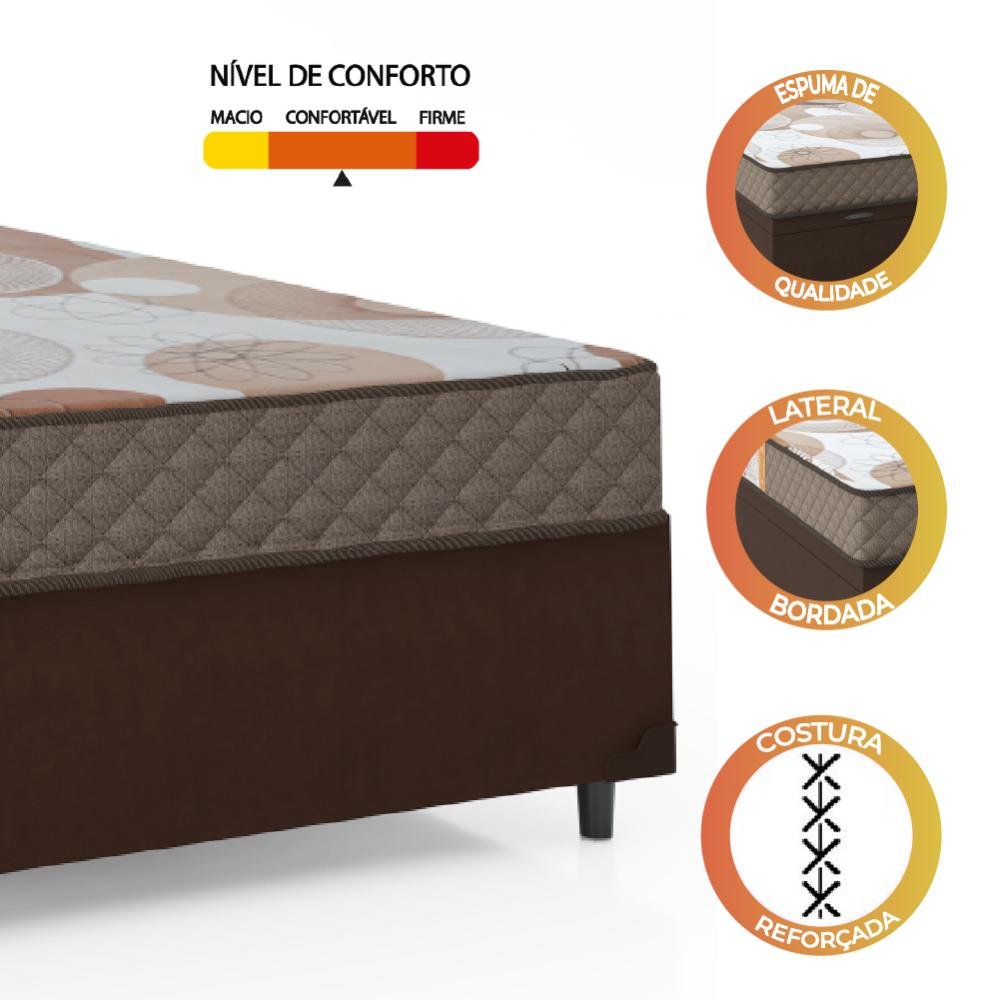 Cama Box Casal Colchão Espuma D20 Esplanada 138x188x52cm Marrom ...