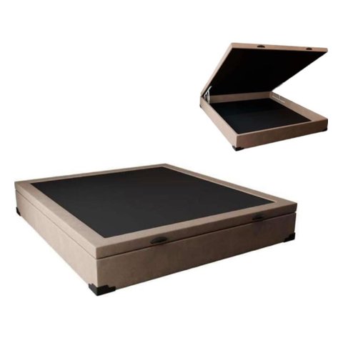 Cama Báu Box Base Blindado Casal Suede Bege
