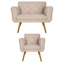 Ver imagem 1 de Conjunto Namoradeira e 1 Poltrona Isabella Sala de Estar Suede Bege - LM DECOR