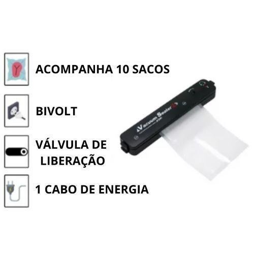 Máquina Seladora Alimentos Vácuo 10 Sacos Embalagens Bivolt - 2