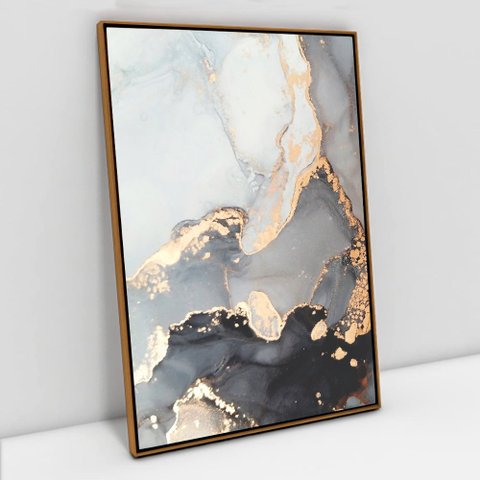 Quadro Decorativo em Canvas Abstrato Mármore Gray TaColado Moldura Flutuante 4,5cm Freijó 120 x 80cm
