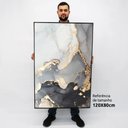 Ver imagem 2 de Quadro Decorativo em Canvas Abstrato Mármore Gray TaColado Moldura Flutuante 4,5cm Freijó 120 x 80cm