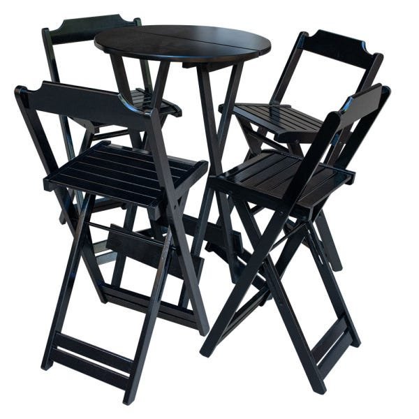 Kit 6 Jogos de Mesa Bistrô de Madeira com 4 Cadeiras Dobrável Ideal para Bar e Restaurante Preto - 2