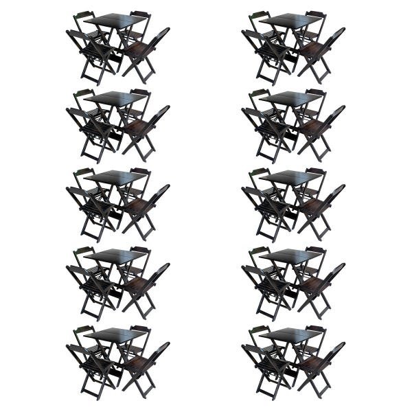 Kit 10 Jogos de Mesa com 4 Cadeiras de Madeira Dobrável 70x70 Ideal para Bar e Restaurante - Tabaco