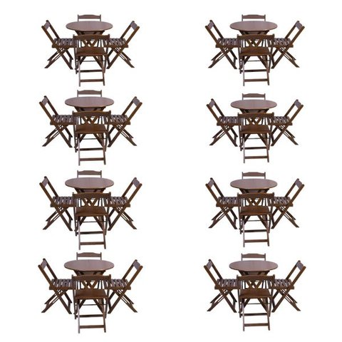 Kit 8 Jogos de Mesa Dobrável com 4 Cadeiras Tampo Redondo 70x70 Imbuia