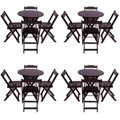 Kit 4 Jogos de Mesa Dobrável com 4 Cadeiras Tampo Redondo 70x70 Tabaco