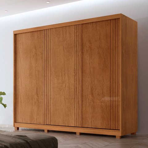 Guarda Roupa Casal Connor Mdf 3 Portas 4 Gavetas 6 Prateleiras com Pés Moderna Mobília