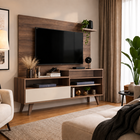 Rack com Painel para TV até 43 Polegadas 136cm Nogueira/Off White - J Carvalho