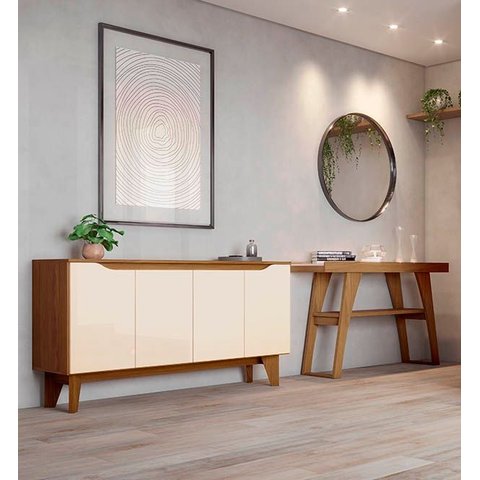 Conjunto com Buffet Quartzo e Aparador Menphis para Sala de Jantar Henn - Nature/off White