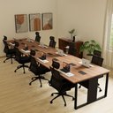 Ver imagem 1 de Mesa Escritório Plataforma 8 Lugares 4,80m Pé Metal Nog Pr F5 Cor:nogal com Preto
