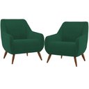 Ver imagem 1 de Kit 02 Poltronas Decorativa Fixa Pés de Madeira Paloma D02 Veludo Verde B-303 - Lyam Decor