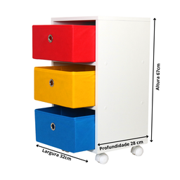 Mesa de Cabeceira Gaveteiro Organibox com 3 Gavetas 32x67x28cm - com Rodízio Cor:colorido - 5