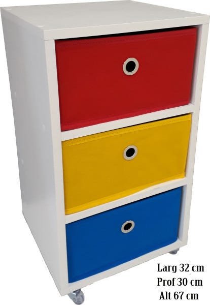 mesa de cabeceira gaveteiro Organibox com 3 gavetas 32x67x28cm - Com Rodízio Cor:Colorido - 3