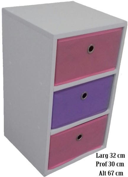 mesa de cabeceira gaveteiro Organibox com 3 gavetas 32x67x28cm - Com Rodízio Cor:Rosa - 3