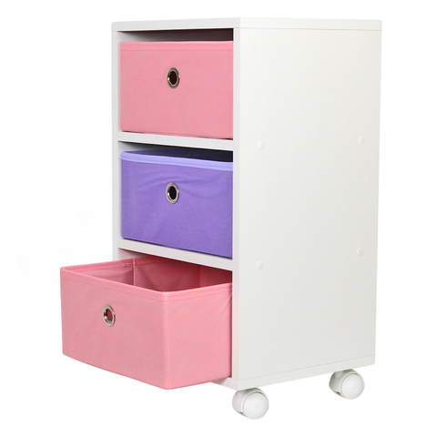 Mesa de Cabeceira Gaveteiro Organibox com 3 Gavetas 32x67x28cm - com Rodízio Cor:Rosa