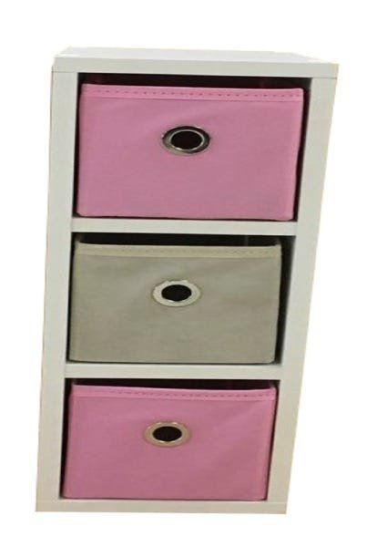 mesa de cabeceira gaveteiro Organibox com 3 gavetas 18x55x30cm Cor:Rosa - 2