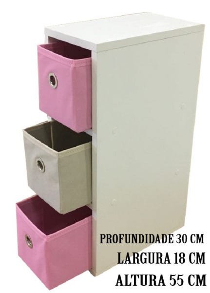 mesa de cabeceira gaveteiro Organibox com 3 gavetas 18x55x30cm Cor:Rosa - 3