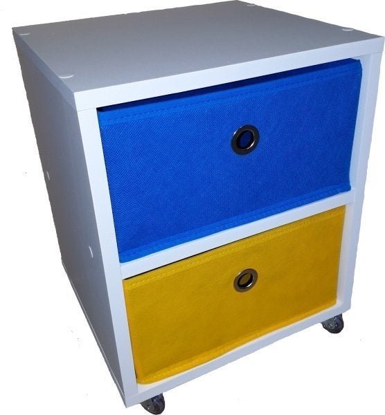 Mesa de cabeceira gaveteiro Organibox com 2 gavetas 32x37x30cm - Azul e Amarelo
