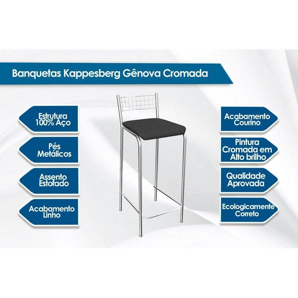 Kit 2 Banquetas Sala Jantar Gênova B705CR Un Cromada/Branco - Kappesberg - 2