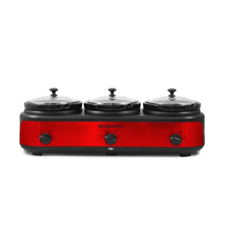 Elite Gourmet Buffet Triple Slow Cooker 3x2.5qt com Controle Ajustável (vermelho)