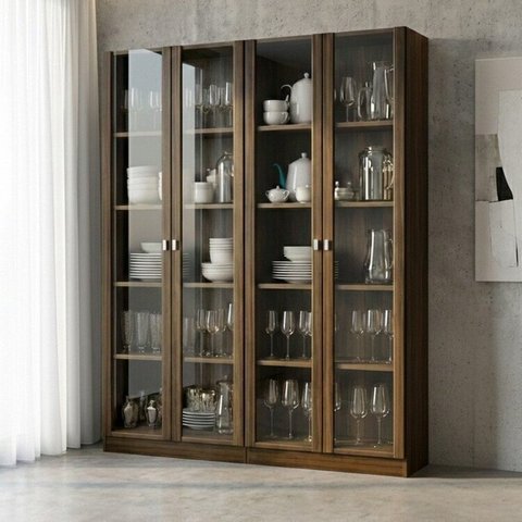 Kit 2 Cristaleiras Multiuso com 4 Portas de Vidro e 8 Prateleiras