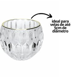 Porta Velas Castiçal Vidro Facetado Borda Dourado - Yangzi - 3