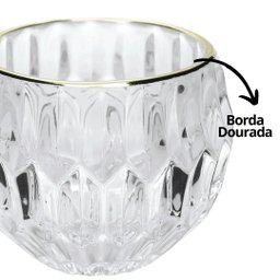 Porta Velas Castiçal Vidro Facetado Borda Dourado - Yangzi - 2