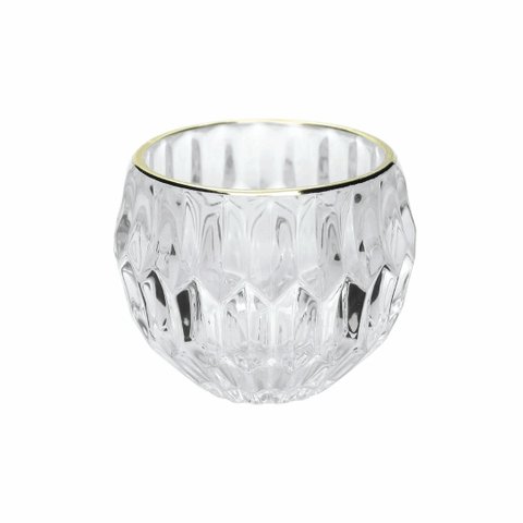 Porta Velas Castiçal Vidro Facetado Borda Dourado - Yangzi