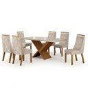 Ver imagem 2 de Mesa de Jantar Aurora 180x90cm Vidro 40mm Cinamomo Off White com Kit 6 Cadeiras Veludo Palha -Valdem