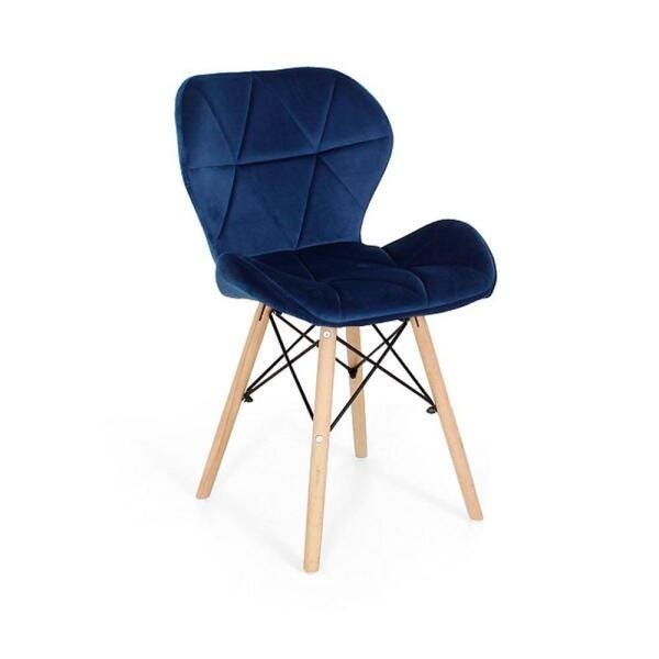 Cadeira Charles Eames Eiffel Slim Veludo Estofada - Azul Marinho