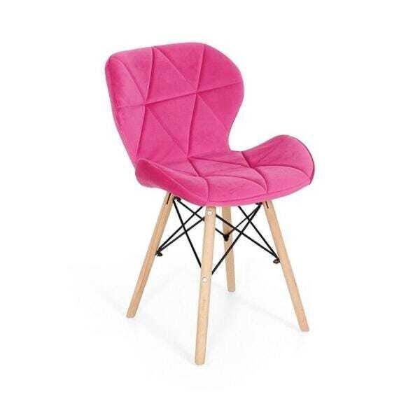 Cadeira Charles Eames Eiffel Slim Veludo Estofada - Rosa