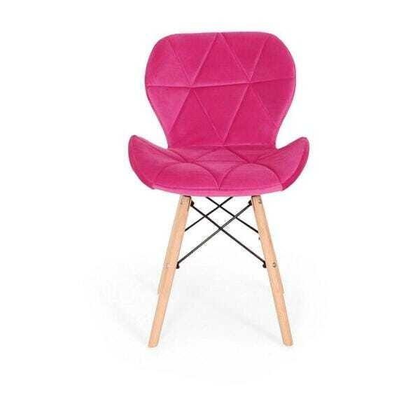 Cadeira Charles Eames Eiffel Slim Veludo Estofada - Rosa - 2