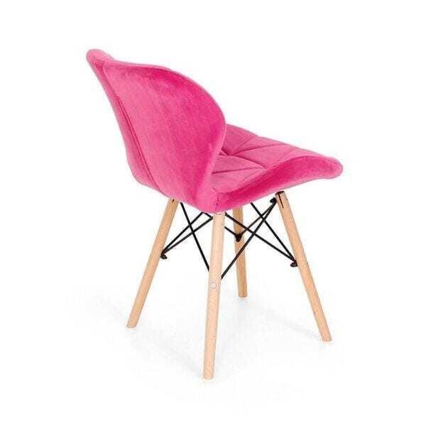 Cadeira Charles Eames Eiffel Slim Veludo Estofada - Rosa - 3