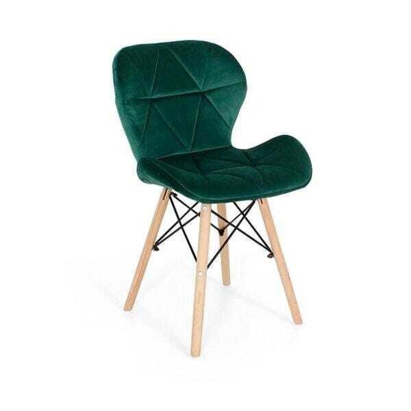 Cadeira Charles Eames Eiffel Slim Veludo Estofada - Verde