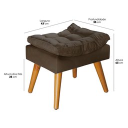 Puff Sênior Luxuoso Banco Apoio Pés Almofadado Penteadeira:marrom Suede - 4