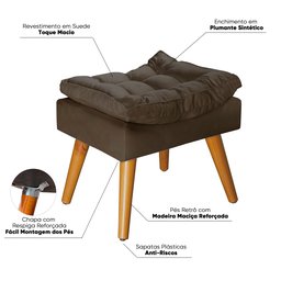 Puff Sênior Luxuoso Banco Apoio Pés Almofadado Penteadeira:marrom Suede - 3