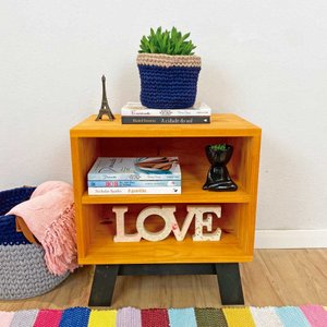 Mesa Lateral Woods Dual Prateleira Carvalho e Preto