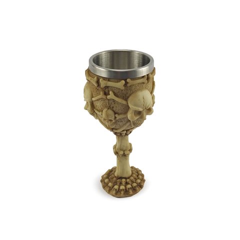 Taça Cálice Em Aço Inox e Resina 6 Caveiras Osso Crânio Medieval Rock Colecionável Decorativo Coquet