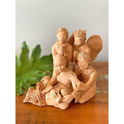 Escultura Presépio em Cerâmica. Artesanal Natal Anjo Jesus