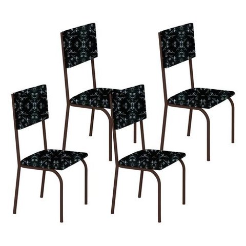 Kit 4 Cadeiras Ana Corino Preto Lirio Tubo Marrom Cafe