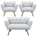 Ver imagem 1 de Kit Namoradeira e 02 Poltronas Anitta Suede Pés Palito - D'Rossi - Cinza