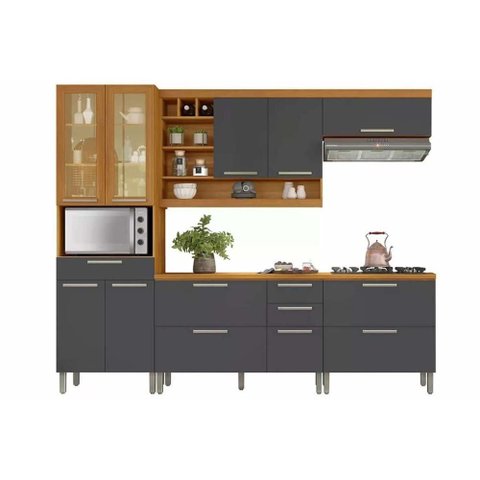 Cozinha Modulada Nesher Burguesa Premium 5 Peças (2AÉREOS+2BALCÕES+1PANELEIRO) C6P56 Freijo/