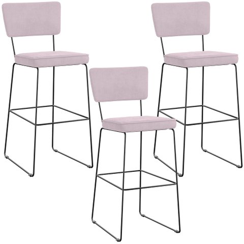 Kit 03 Banquetas Alta para Cozinha Sala de Jantar Base em Aço Allana L02 Suede Rosê - Lyam Decor