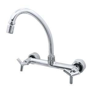 Torneira Misturador Cozinha Parede 1/4 de Volta Metal Cromado Duplo Comando