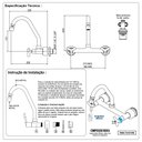 Ver mais imagens de Torneira Misturador Cozinha Parede 1/4 de Volta Metal Cromado Duplo Comando