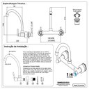 Ver mais imagens de Torneira Misturador Cozinha Parede Arejador Articulado 1/4 Volta Metal Cromado