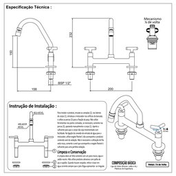 Torneira Misturador Cozinha Bancada Cromado Tubo Bica Móvel com Arejador Articulável Luxo - 6