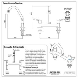 Torneira Misturador Cozinha Bancada Bica Móvel com Arejador Articulável Cromado Luxo - 5